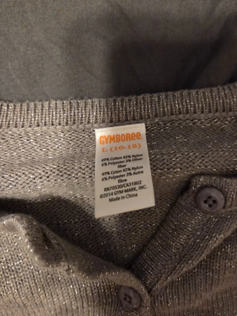 Gymboree Grey Cropped Cardigan Sweater Long Sleeve Button Front Girls Size 10-12